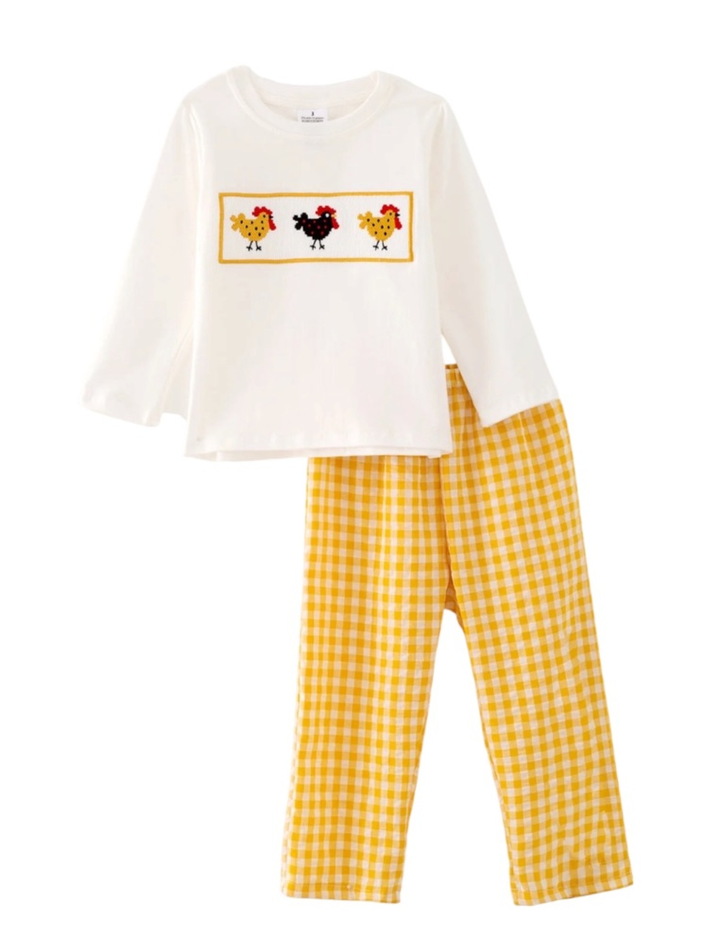 Rylee Faith Embroidered Chicken Long Sleeve &  Gingham Pants NWT Size 3